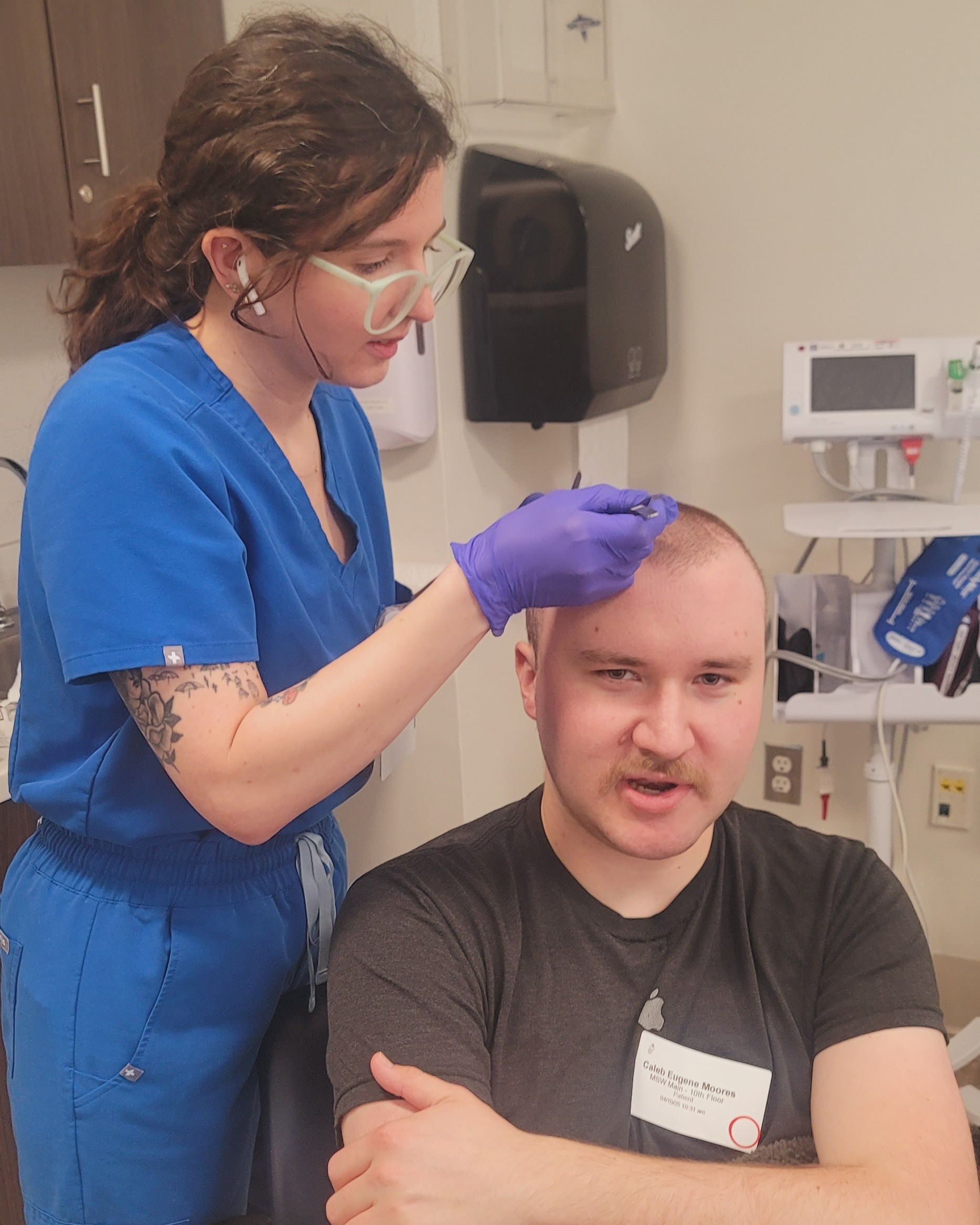 Caleb in the hospital during the brain surgery process.